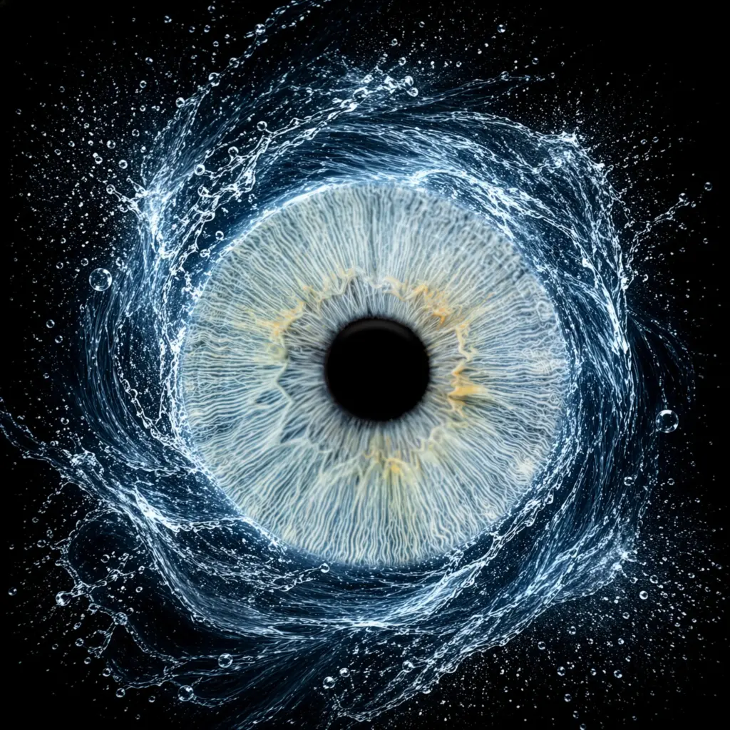 Irisfotografie – Iris mit dynamischen Wasserbewegungen