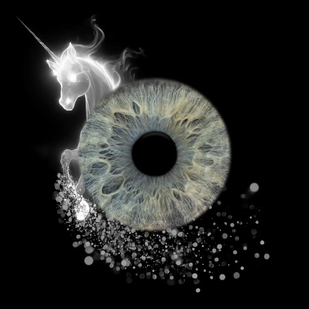 Irisfotografie – leuchtende Iris mit Unicorn‑Lichteffekt